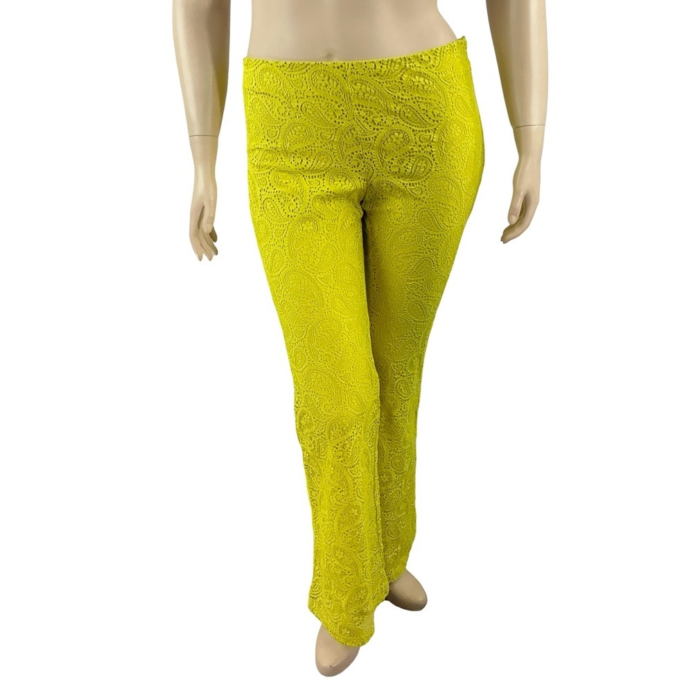 By Anthropologie Flared Lace Pants Yellow Bell Bottom Size 12 - Picture 2 of 8